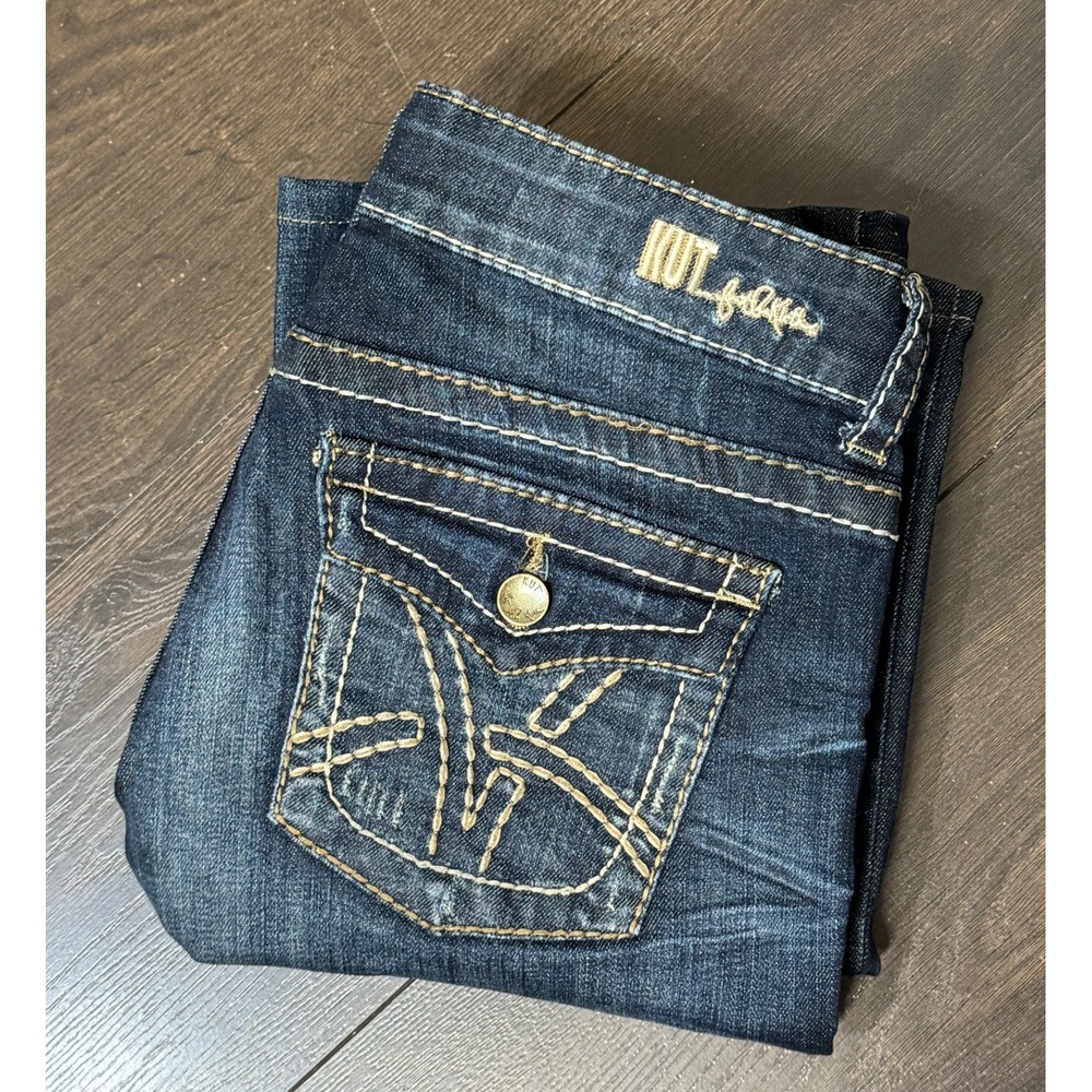 Kut from the Kloth Kate Low Rise Bootcut Jeans Dark Wash Size 4 Flap Pocket Y2K